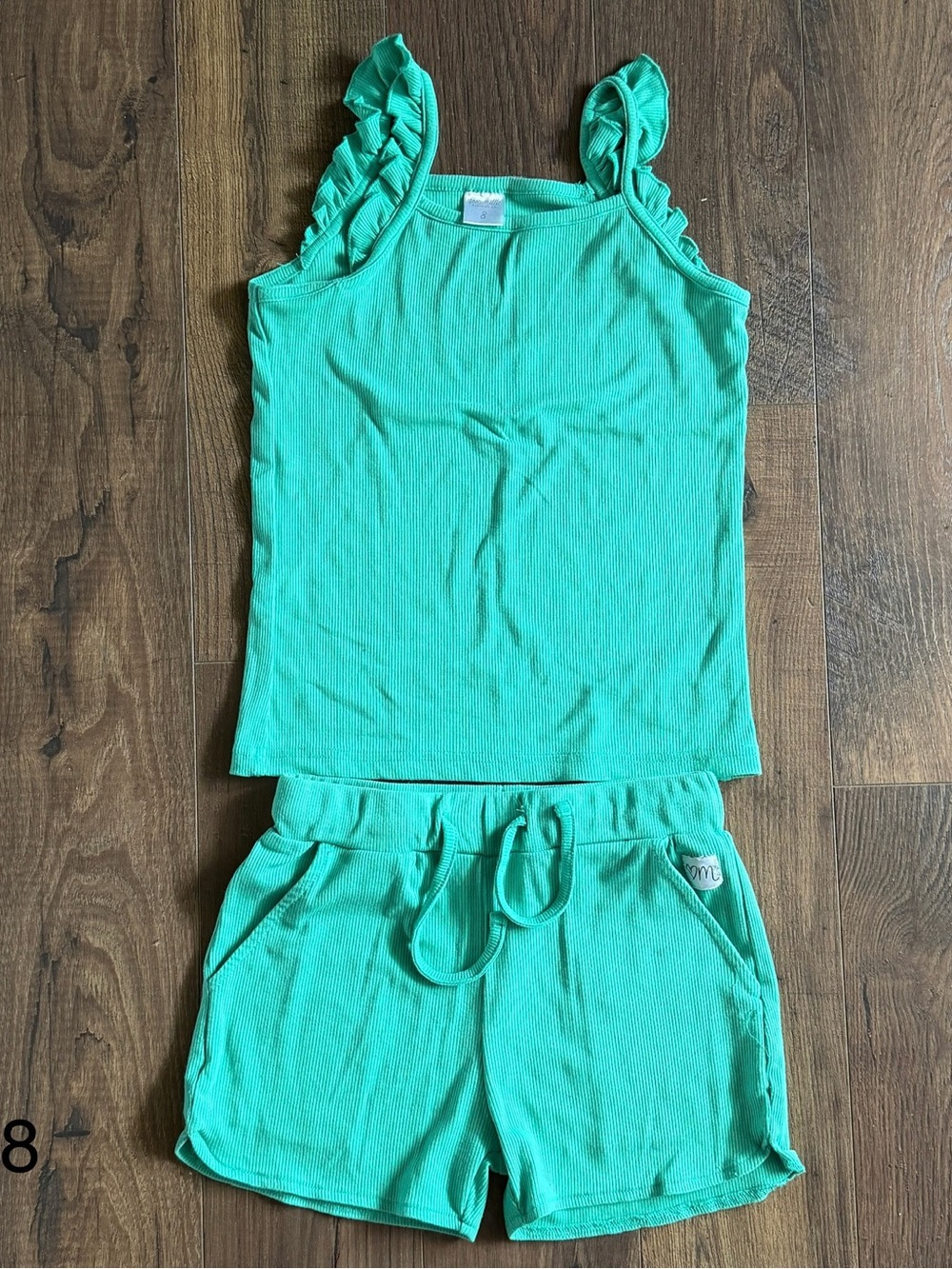 Girls' Ruffle Strap Tank & Drawstring Shorts Set - Green